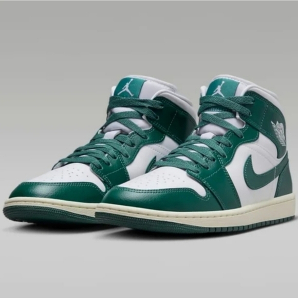 Air Jordan 1 Mid Green and White Sneakers 🔥FIRM PRICE 🔥 - Picture 1 of 14